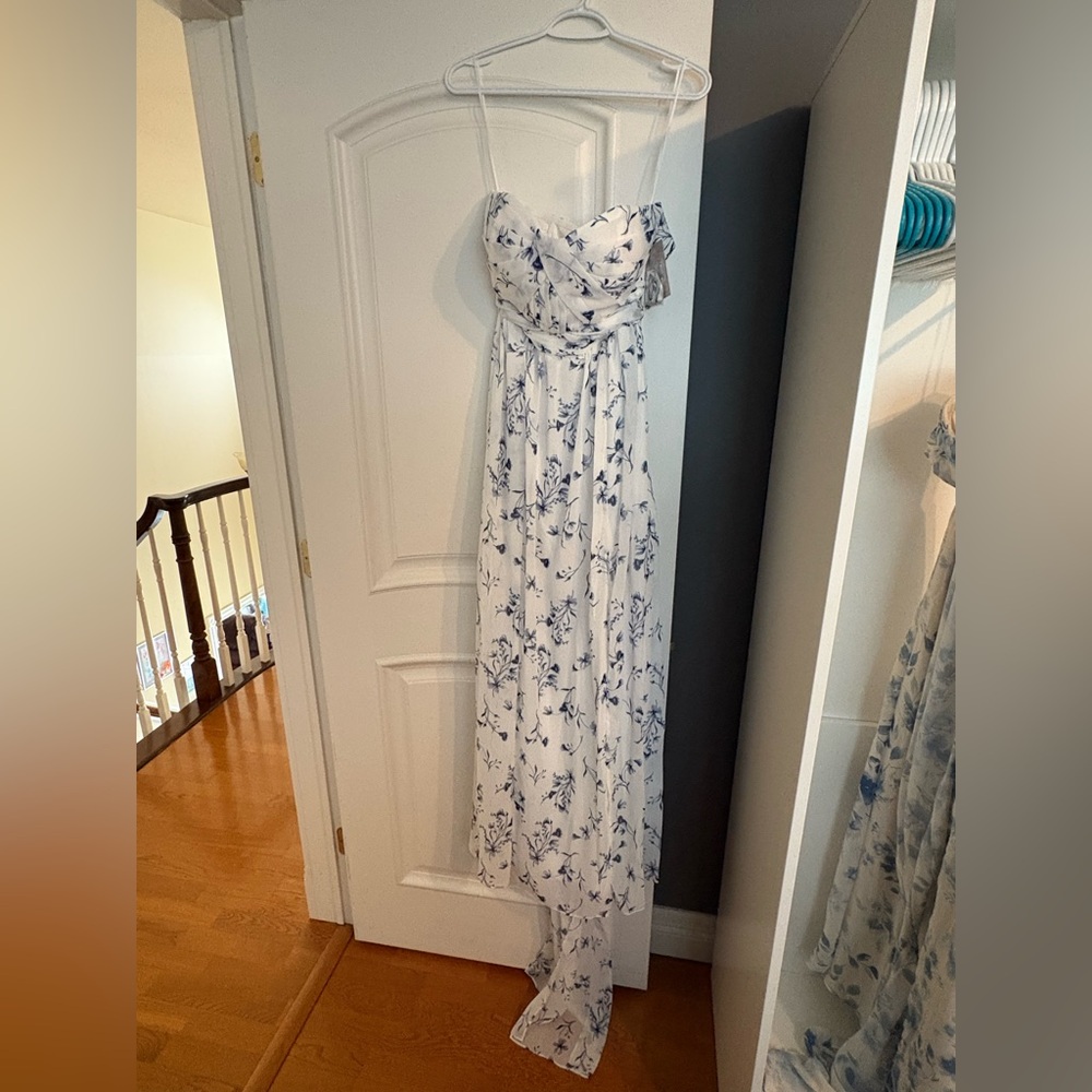 Birdy Grey Strapless White and Blue Floral Dress